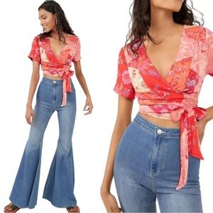 Free People Ashley Summer Wrap Crop Top Fun Combo Patchwork L NWT
